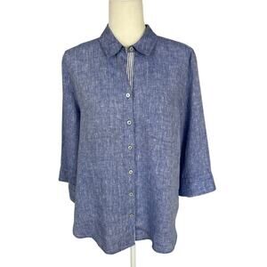 Chico's No-Iron Fresh Chic Linen Button Down Shirt Sz. 2 Classic Preppy Chic